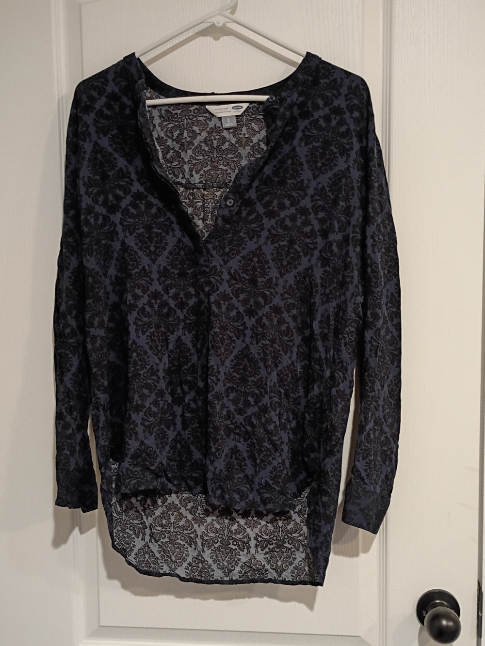 Old Navy - Blue and Black Tunic Shirt with Damask Print - Size Large